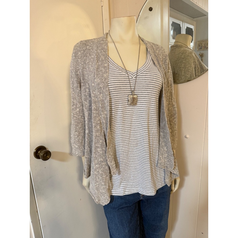 Eileen Fisher Mottled Gray Linen Cotton Blend Open Swing Sweater  L
